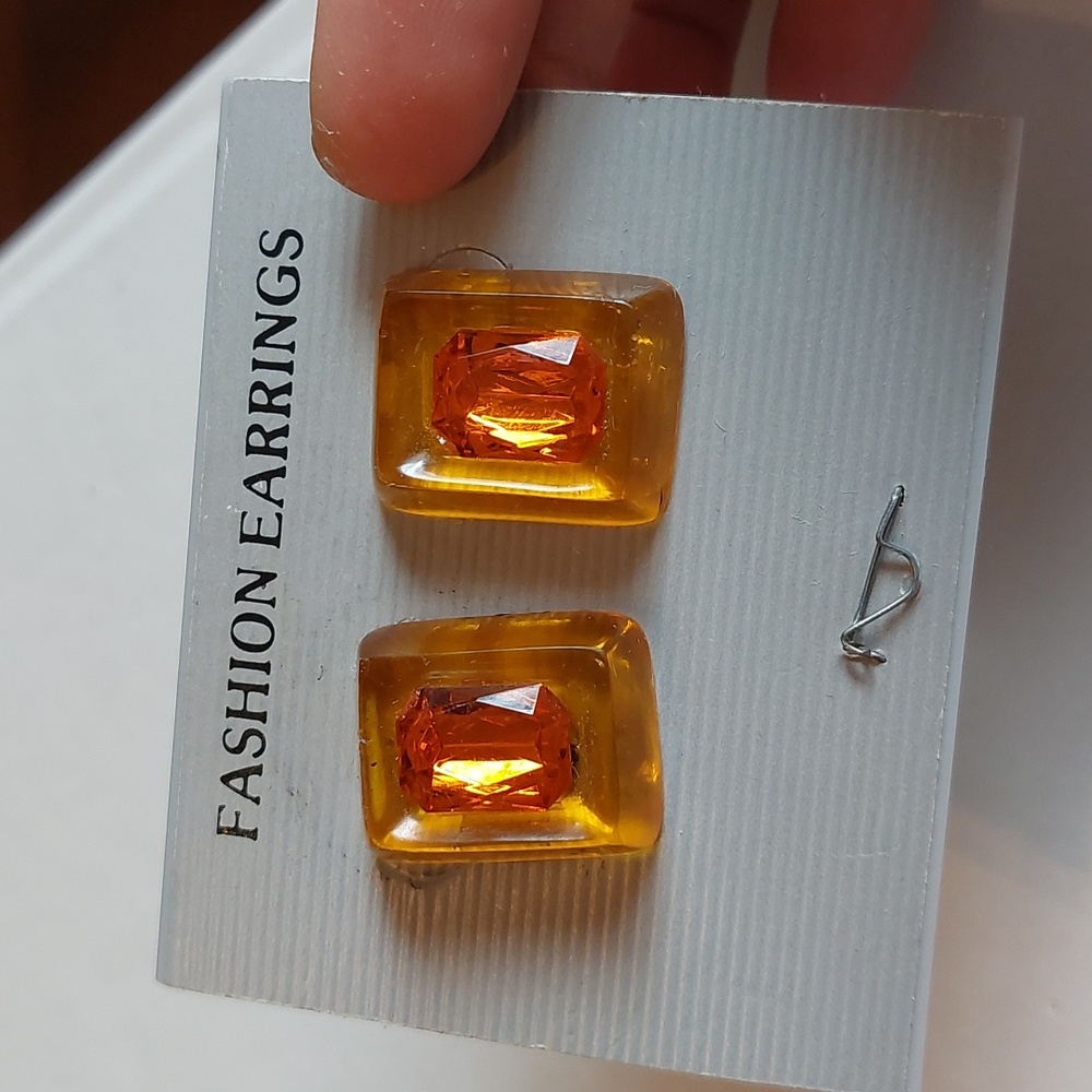 Translucent Honey Colored Rectangle Stud Earrings… - image 4